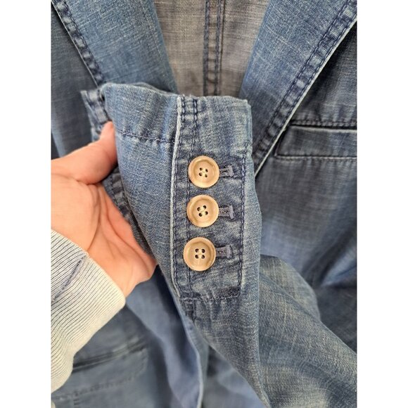 Talbots Womens Linen Blend Denim Chambray Blazer Jacket IX Single Button Front - Picture 5 of 12